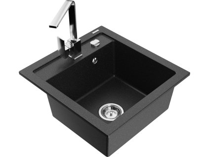 MEXEN/S - Vito granitový dřez 1-miska včetně baterie Rita, černá/stříbrná 6503-73-670300-00