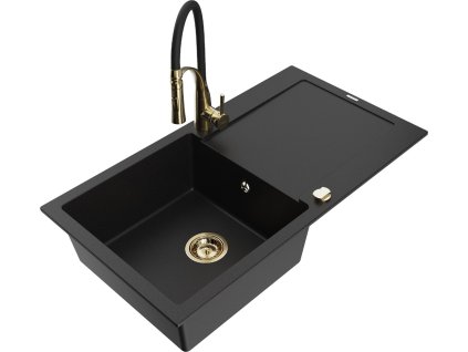 MEXEN/S - Leo granitový dřez 1 s odkapávačem včetně baterie Aster, černá 6501-77-73450-57-G