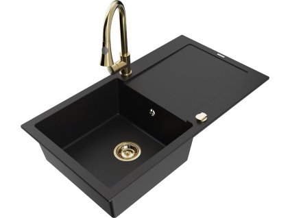 MEXEN/S - Leo granitový dřez 1-miska s odkapávačem včetně baterie Elia, černá 6501-77-670101-50