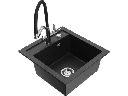 MEXEN/S - Vito granitový dřez 1-miska včetně baterie Duo, černá/stříbrná metalik 6503-73-671701-07