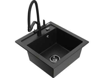 MEXEN/S - Vito granitový dřez 1-miska včetně baterie Duo, černá/zlatá metalik 6503-75-671701-70-B