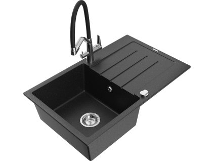 MEXEN/S - Bruno granitový dřez s odkapávačem včetně baterie Duo, černá/stříbrná metalik 6513-73-671701-07
