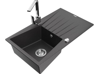 MEXEN/S - Cesar granitový dřez 1-miska s odkapávačem včetně baterie Rita, černý kropenatý 6514-76-670300-00