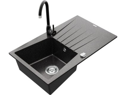 MEXEN/S - Cesar granitový dřez 1 s odkapávačem včetně baterie Telma, černá kropenatý 6514-76-670200-76