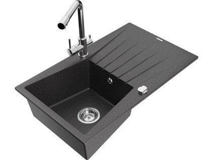 MEXEN/S - Cesar granitový dřez s odkapávačem včetně baterie Duero, černá kropenatá 6514-76-671600-00