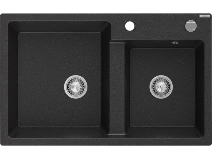 MEXEN - Tomas granitový dřez 2-bowl 800x500 mm,černá/metalik, sifon chrom 6516802000-73