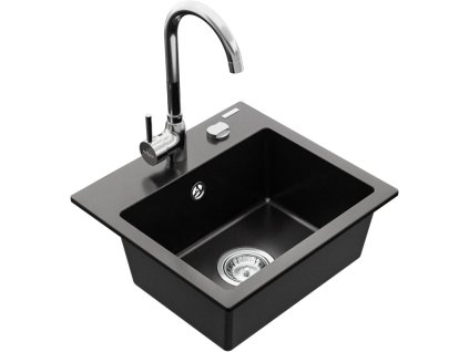 MEXEN/S - Milo granitový dřez 1-miska včetně baterie Telma, černá 6505-77-670200-00