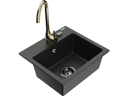 MEXEN/S - Milo granitový dřez včetně baterie Telma, černá 6505-77-670200-50-B