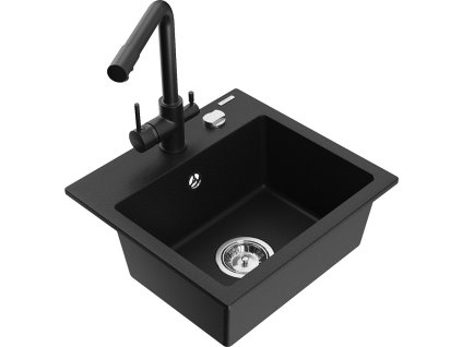 MEXEN/S - Milo granitový dřez včetně baterie Duero, černá 6505-77-671600-70
