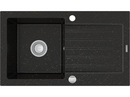MEXEN - Pablo granitový dřez 1 s odkapávačem 752x436 mm, černá / zlatá kovová 6510751010-75