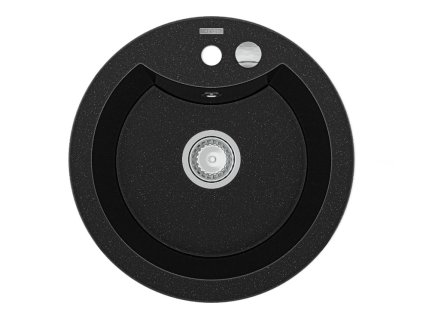 MEXEN - Diego granitový dřez 1-miska 488x480 mm, černá / stříbrná metalíza 6512481000-73