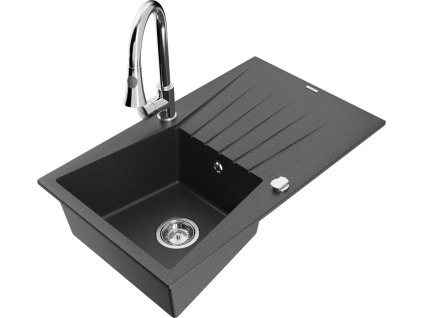 MEXEN/S - Cesar granitový dřez 1 s odkapávačem včetně baterie Elia, černá kropenatá 6514-76-670101-00