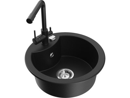 MEXEN/S - Diego granitový dřez včetně baterie Duero, černá 6512-77-671600-70