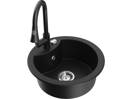 MEXEN/S - Diego granitový dřez 1-miska včetně baterie Elia, černá 6512-77-670101-70