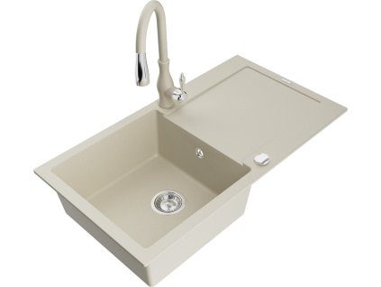 MEXEN/S - Leo granitový dřez 1-miska s odkapávačem včetně baterie Savita, béžová 6501-69-672601-69
