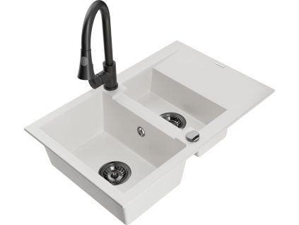MEXEN/S - Gaspar granitový dřez 1.5 s odkapávačem včetně baterie Elia, bílá 6507-20-670101-70