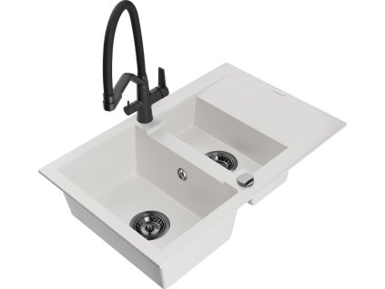 MEXEN/S - Gaspar granitový dřez 1.5 s odkapávačem včetně baterie Duo, bílá 6507-20-671701-70-B