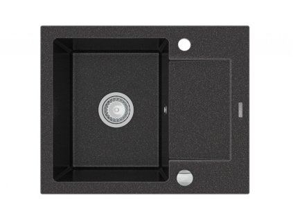 MEXEN - Enzo granitový dřez 1-mísa dřez s vypouštěním krátký odkapávač 576x465 mm, černá skvrnité 6506571005-76