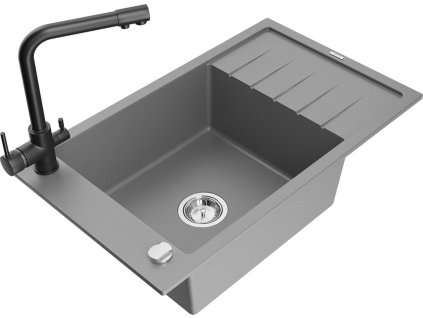 MEXEN/S - Elias granitový dřez 1-miska včetně baterie Duero, šedý 6511-71-671600-70