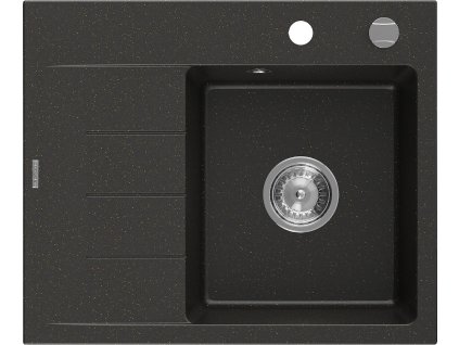 MEXEN - Ben granitový dřez 1 s odkapávačem pravý 600 x 500 mm, černá/zlatá metalik, sifon chrom 6523605000-75