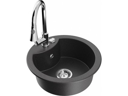 MEXEN/S - Diego granitový dřez 1-miska včetně baterie Elia, černá kropenatá 6512-76-670101-00
