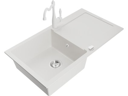 MEXEN/S - Leo granitový dřez 1 s odkapávačem včetně baterie Carla, bílá 6501-20-670700-20