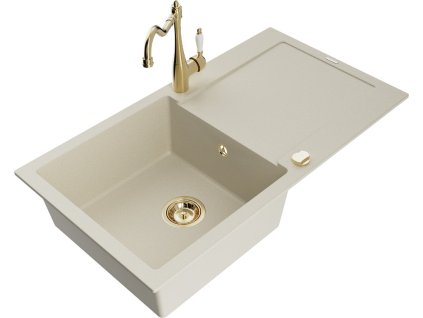 MEXEN/S - Leo granitový dřez 1 s odkapávačem včetně baterie Carla, béžová 6501-69-670700-50