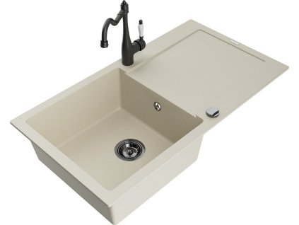 MEXEN/S - Leo granitový dřez 1 s odkapávačem včetně baterie Carla, béžová 6501-69-670700-70