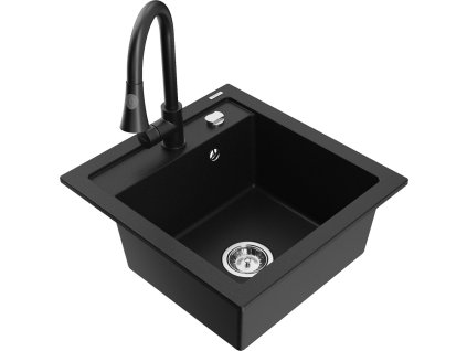MEXEN/S - Vito granitový dřez 1-miska včetně baterie Elia, černá 6503-77-670101-70