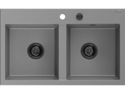 MEXEN/S - Hektor granitový dřez 2-bowl 800 x 480 mm, šedá, černý sifon 6521802000-71-B