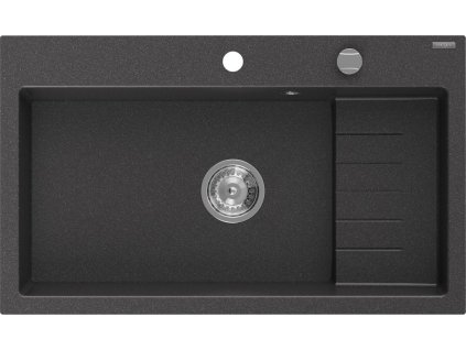MEXEN - Omar granitový dřez 800 x 480 mm, černá kropenatá, sifon chrom 6520801005-76
