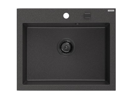 MEXEN/S - Elix granitový dřez 1-miska 600 x 500 mm, černá kropenatá, sifon černá 6525601005-76-B