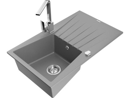 MEXEN/S - Cesar granitový dřez 1-miska s odkapávačem včetně baterie Rita, šedý 6514-71-670300-00