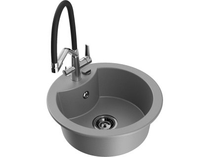MEXEN/S - Diego granitový dřez 1-miska včetně baterie Duo, šedá 6512-71-671701-07-B