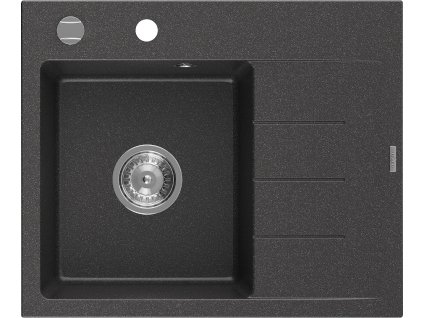 MEXEN - Ben granitový dřez 1 s odkapávačem levý 600 x 500 mm, černá kropenatá, sifon chrom 6522605000-76