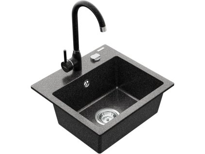 MEXEN/S - Milo granitový dřez 1-miska včetně baterie Telma, černá kropenatý 6505-76-670200-76