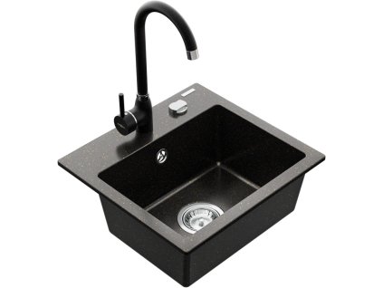 MEXEN/S - Milo granitový dřez 1-miska včetně baterie Telma, černá/zlatý 6505-75-670200-70