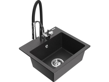 MEXEN/S - Milo granitový dřez 1-miska včetně baterie Aster, černá kropenatá 6505-76-73450-07