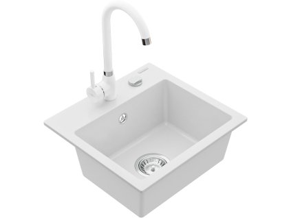 MEXEN/S - Milo granitový dřez 1-miska včetně baterie Telma, bílá 6505-20-670200-20