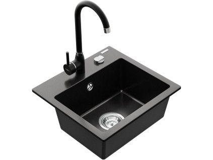 MEXEN/S - Milo granitový dřez 1-miska včetně baterie Telma, černá 6505-77-670200-70