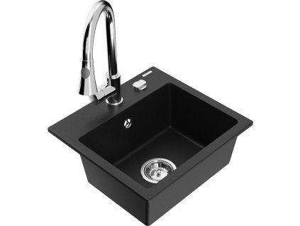 MEXEN/S - Milo granitový dřez 1-miska včetně baterie Elia, černá 6505-77-670101-00