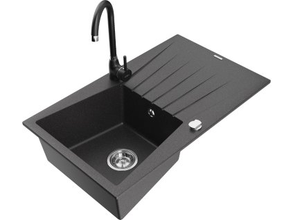 MEXEN/S - Cesar granitový dřez s odkapávačem včetně baterie Telma, černá kropenatá 6514-76-670200-70