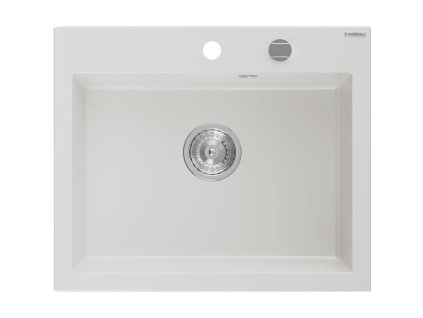 MEXEN - Elix granitový dřez 1-miska 600 x 500 mm, bílá, sifon chrom 6525601005-20