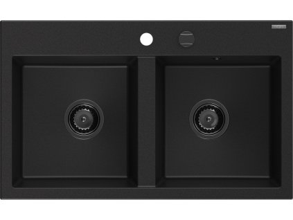 MEXEN/S - Hektor granitový dřez 2-bowl 800 x 480 mm, černá, černý sifon 6521802000-77-B