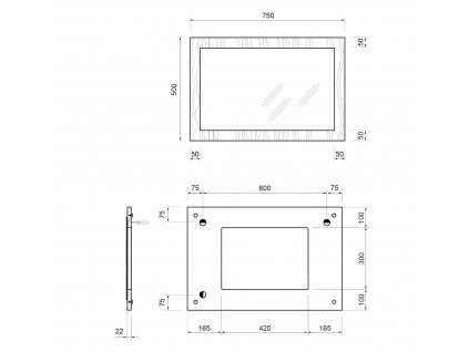 TREOS zrcadlo v rámu 750x500x28mm, dub Collingwood