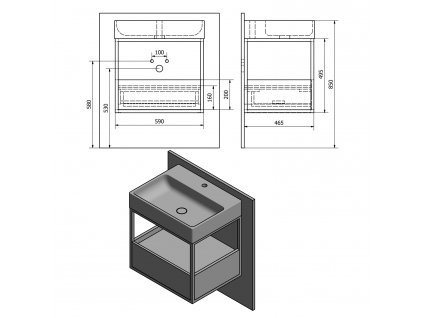 SKARA umyvadlová skříňka 59x49,5x46,5cm, černá mat/dub Collingwood