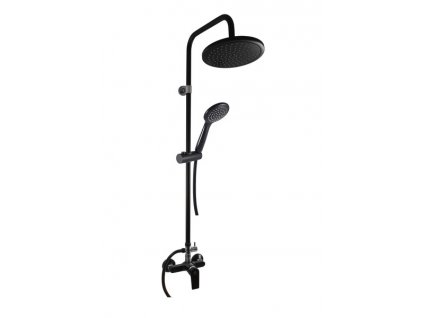 Černý sprchový set Blackie Smart, nástěnný set s hlavovou sprchou, nástěnnou baterií a ruční sprchou, černá mat