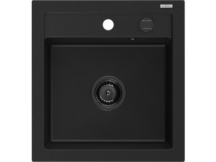 MEXEN/S - Vito granitový dřez 1-miska 520 x 490 mm, černý, černý sifon 6503521000-77-B
