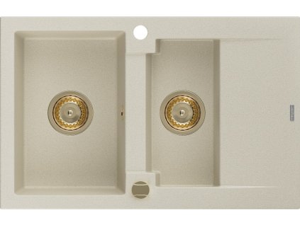 MEXEN/S - Gaspar granitový dřez 1.5 s odkapávačem 737 x 475 mm, béžový, zlatý sifon 6507731505-69-G