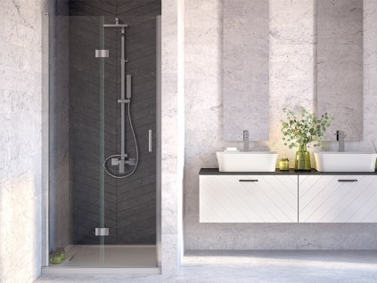 Bezrámové sprchové dveře EXO-H, 80 cm, 190 cm, Univerzální Levé / Pravé, Čiré bezpečnostní sklo - 6 mm, Bez pevné stěny, Chrom/Leštěný hliník (ALU)